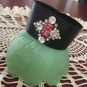 Black leather cuff bracelet